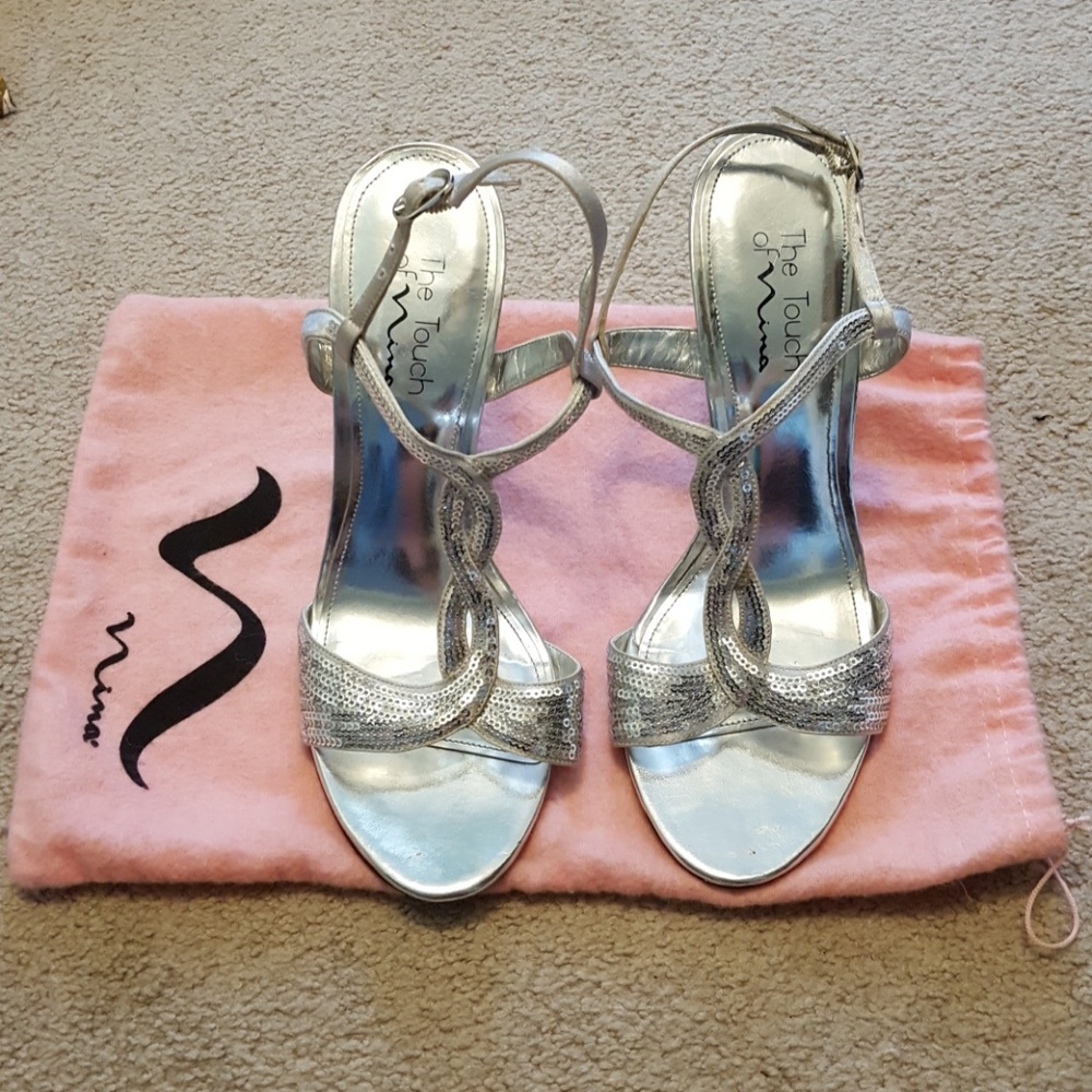 Silver sequin heels